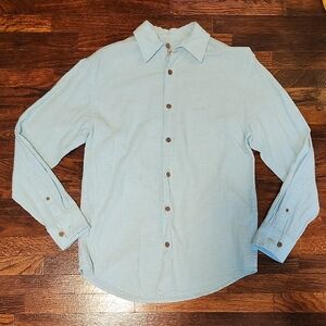 Island Shores Sky Blue Linen Blend Casual Button Down Shirt with Wood Buttons